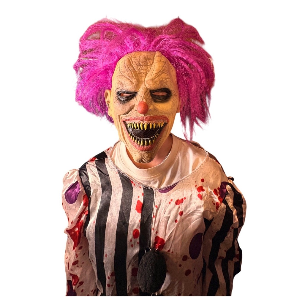 Spirit Halloween Clown Costume Kids XL White Good Scary Splatter Stripe Jumpsuit
